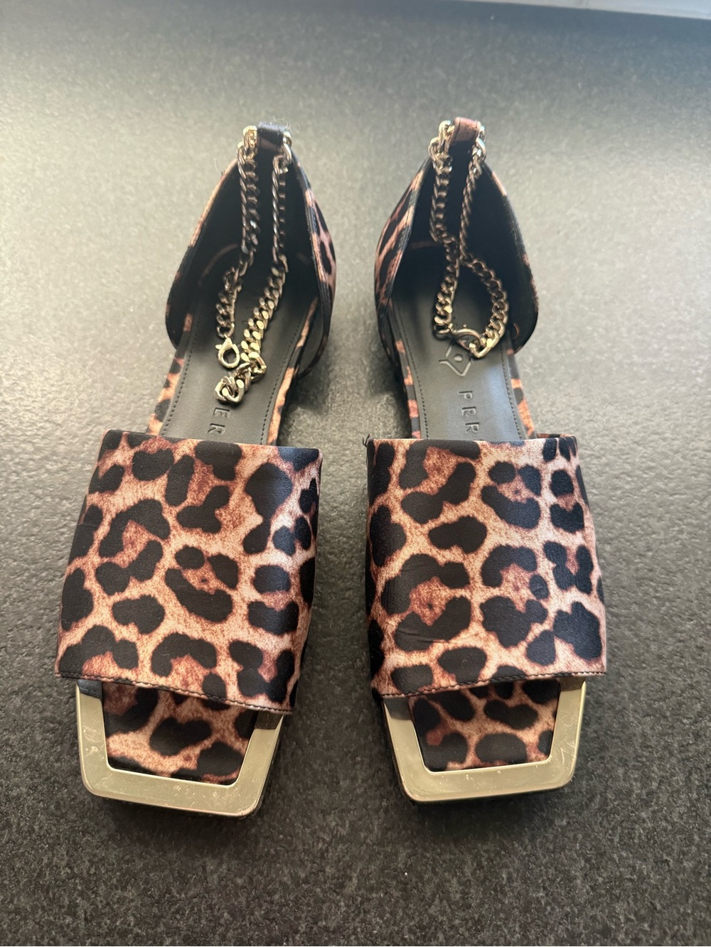 Katy Perry Leopard Print Chain Ankle Strap Flat Sandals - Women
